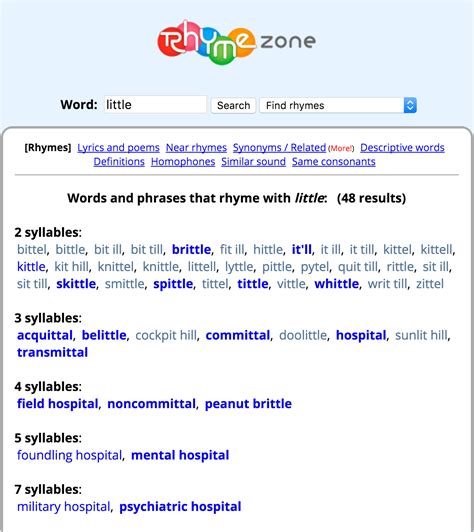RhymeZone rhyming dictionary and thesaurus.